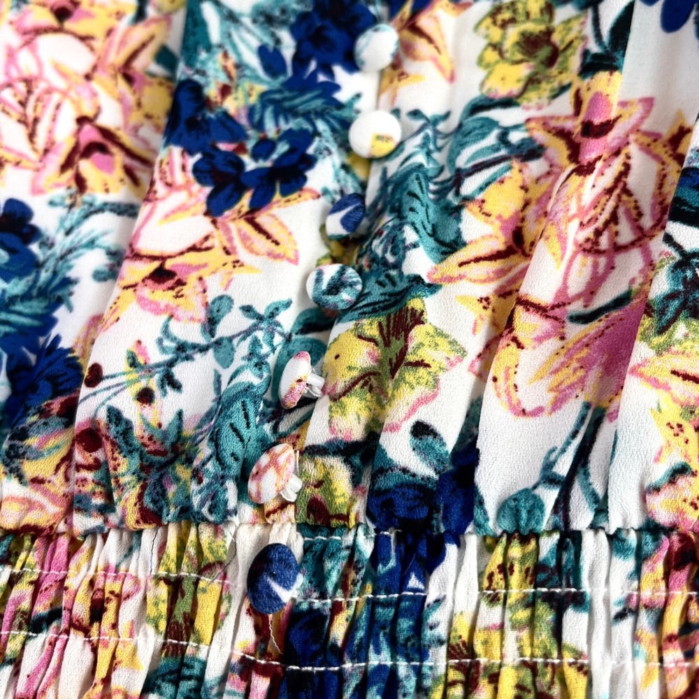 Taylor Floral V-Neck Smocked Dress Womens M Multicolor Boho Chiffon Cottagecore - Picture 5 of 12
